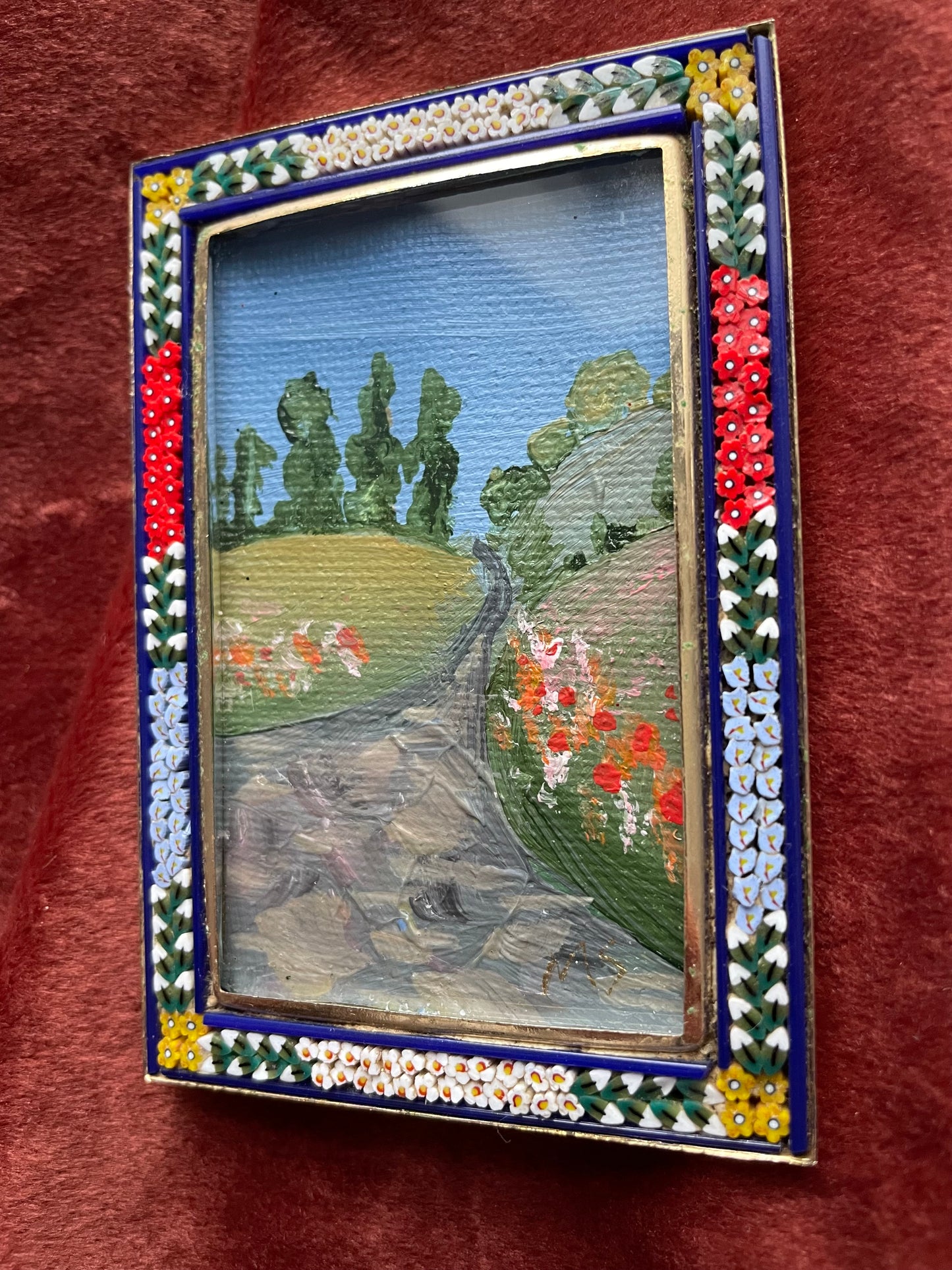 “Wildflowers” Original Painting in Micromosaic Antique Frame