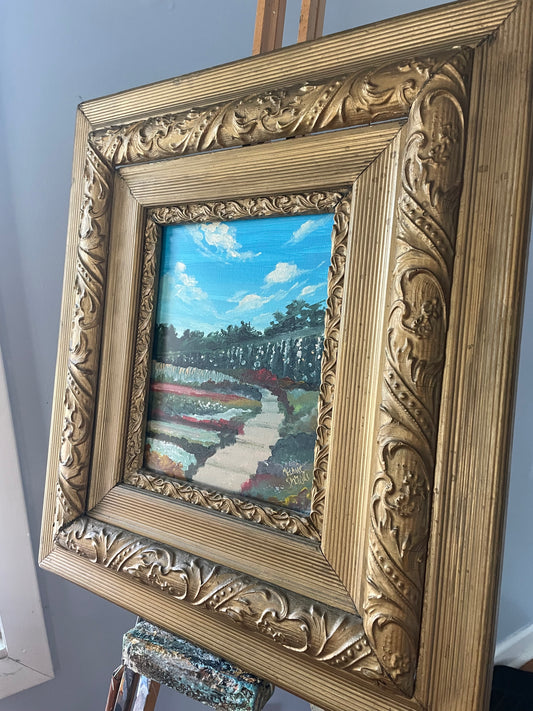 “Garden” Original Impressionist Painting in Museum-Quality Antique Frame (circa 1860s)