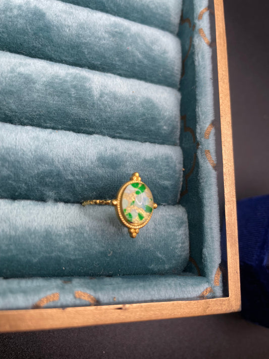 “Audrey” Blue and Vintage Green Floral Gold Ring